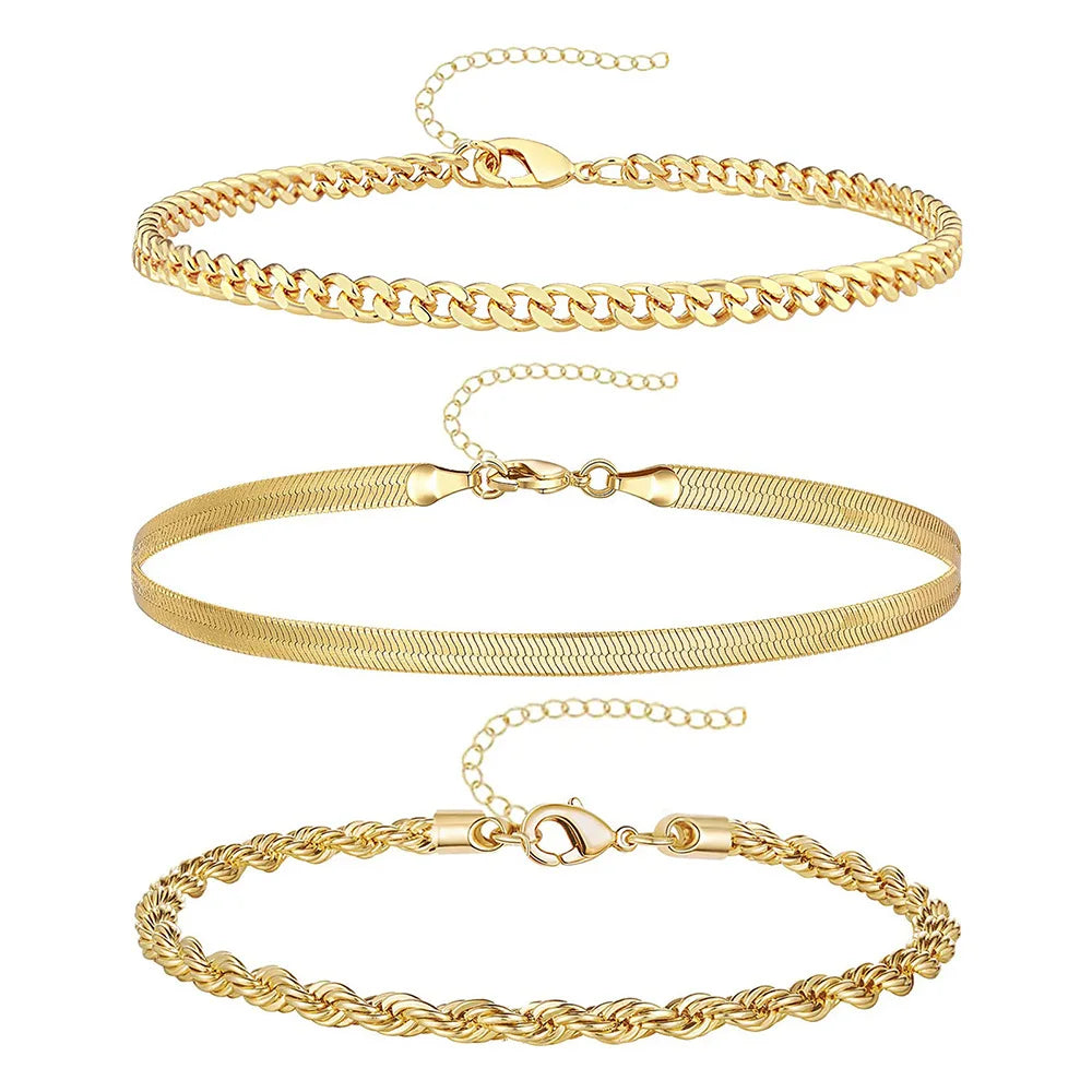 3Pcs Stainless Steel Anklet Set For Women Snake Bracelet Never Fade Jewelry