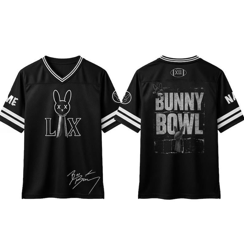 LAX Bad Rabbit Football Jersey Black Streetwear Shirt with Bunny Graphic for Men and Women