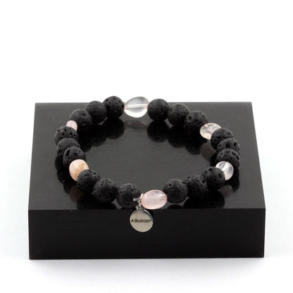 Rose Quartz from Brazil + Lava Bracelet 8 mm Beads.