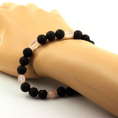 Rose Quartz from Brazil + Lava Bracelet 8 mm Beads.