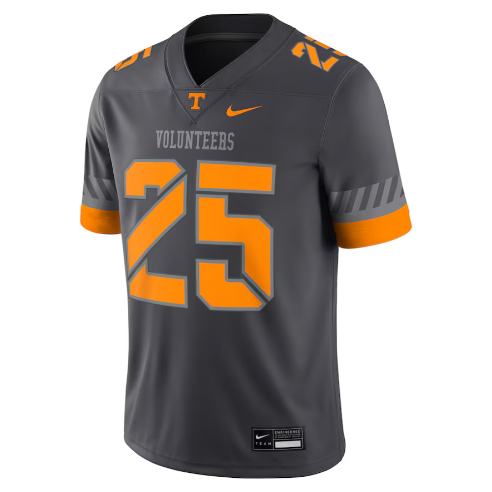 Tennessee Volunteers Number 25 Grey Football Jersey Gameday Fan Apparel for Men Women Youth