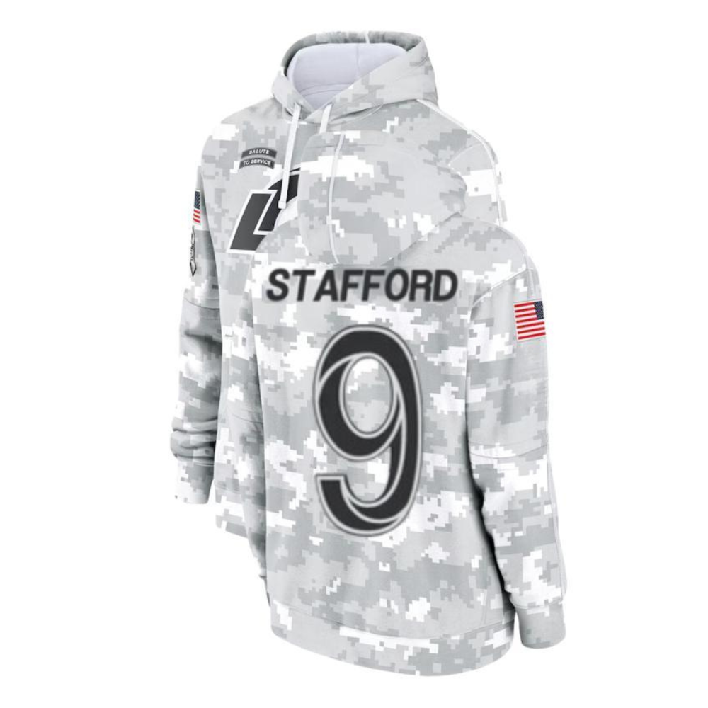 Men’s Matthew Stafford 9 Arctic Camo Pullover Hoodie 2025 Full Logo Print Football Fan Sweatshirt Gift for Him Her