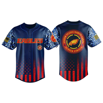 USMC 2025 250th Birthday Baseball Jersey Military Tribute Patriotic Celebration Shirt